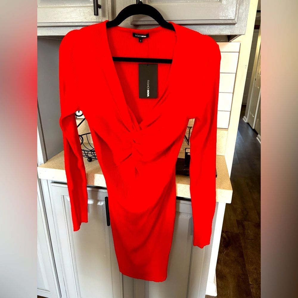 Elegant Apple Red Bodycon Sweater Dress by Fashionnova, NWT